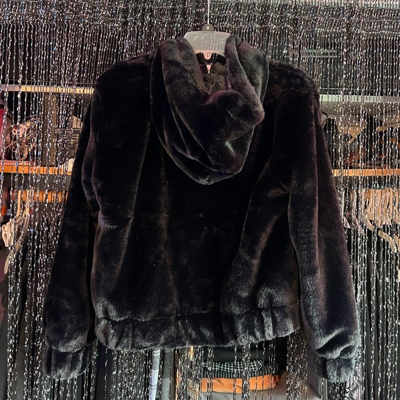 Wild Fable (Target) Black Faux Fur Hooded Zip Up - Picture 2 of 5